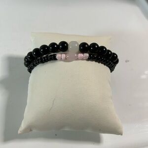 Black and Pink Beaded Bracelet Set